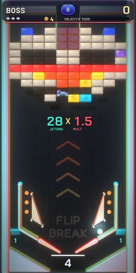 Flipbreak : la table du boss, un mur de briques blindées
